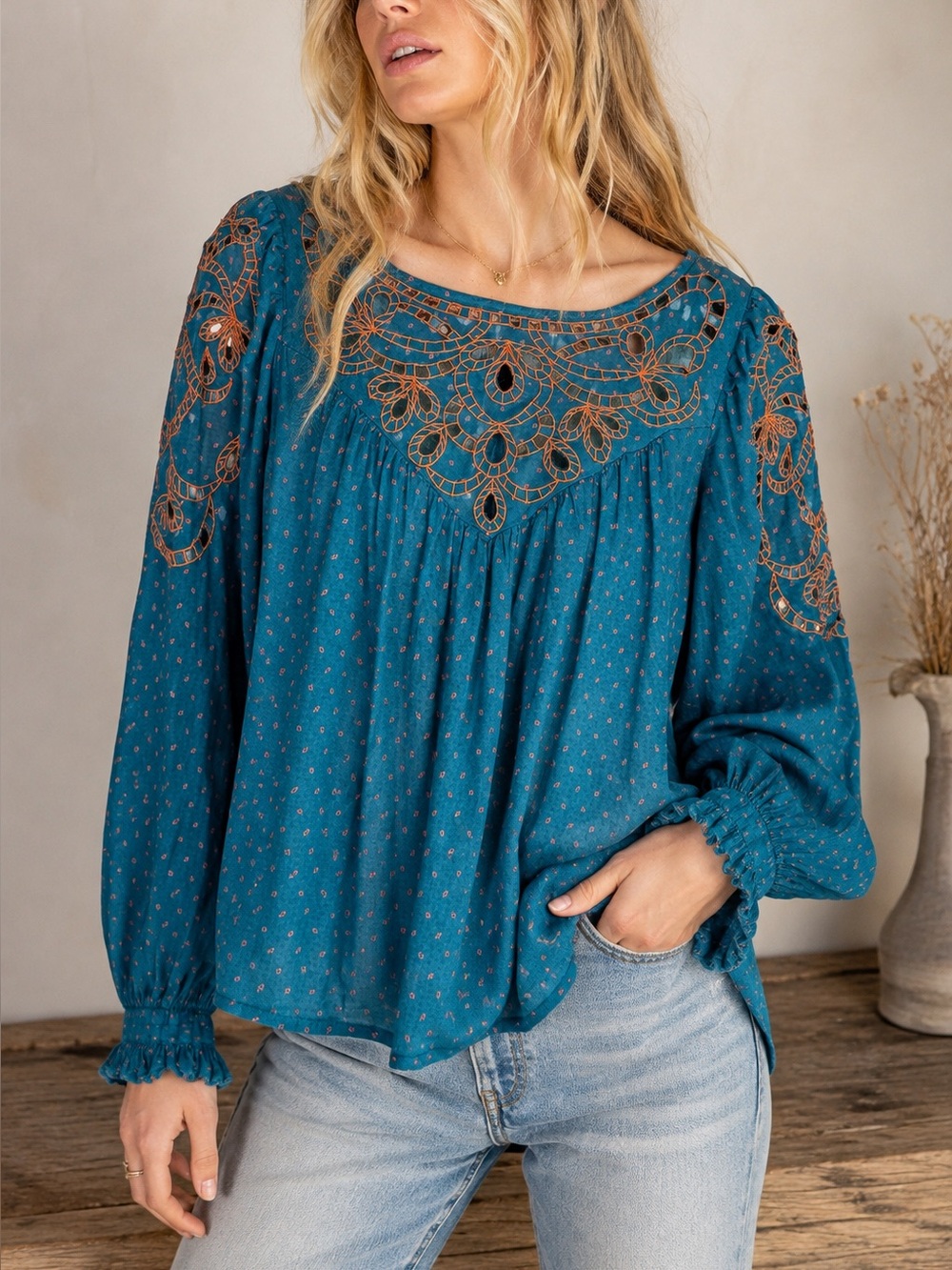 Free People Everything I Know Embroidered Peasant Blouse S